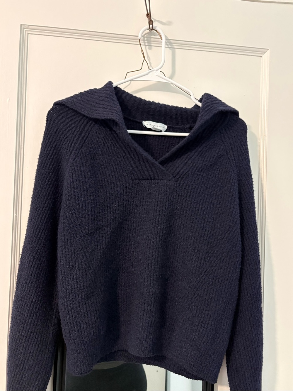 Women's V-Neck Hooded Sweater in Navy